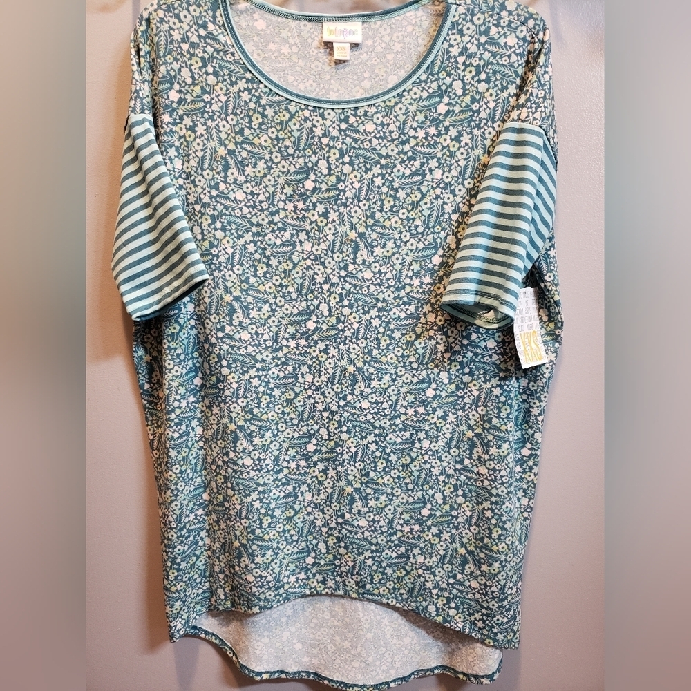 LulaRoe NWT XXS Aqua, Teal and Ivory Floral Short Sleeve Tunic